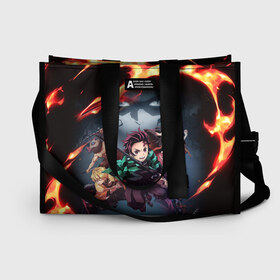 Сумка-шоппер 3D с принтом DEMON SLAYER KIMETSU NO YAIBA КЛИНОК РАССЕКАЮЩИЙ ДЕМОНОВ в городе Новоалтайск, 100% полиэстер | застегивается на металлическую кнопку; внутренний карман застегивается на молнию. Стенки укреплены специальным мягким материалом, чтобы защитить содержимое от несильных ударов
 | demon slayer | demon slayer: kimetsu no yaiba | kimetsu | kimetsu no yaiba | nezuko | slayer | tanjiro | клинок рассекающий демонов | незуко | танджиро | шинобу кочо