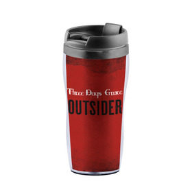 Термокружка-непроливайка с принтом Three days grace. Outsider в городе Новоалтайск, внутренняя часть — пищевой пластик, наружная часть — прозрачный пластик, между ними — полиграфическая вставка с рисунком | объем — 350 мл, герметичная крышка | Тематика изображения на принте: days | grace | outsider | three | аутсайдер