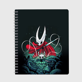 Тетрадь с принтом Hollow Knight в городе Новоалтайск, 100% бумага | 48 листов, плотность листов — 60 г/м2, плотность картонной обложки — 250 г/м2. Листы скреплены сбоку удобной пружинной спиралью. Уголки страниц и обложки скругленные. Цвет линий — светло-серый
 | Тематика изображения на принте: grimm | hallounest | heart of nightmare | hollow knight | hornet | knight | quirrell | silksong | гримм | квиррел | рыцарь | халлоунест | холлоу найт | хорнет