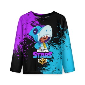 Детский лонгслив 3D с принтом Brawl Stars Leon Shark в городе Новоалтайск, 100% полиэстер | длинные рукава, круглый вырез горловины, полуприлегающий силуэт
 | brawl stars | crow | game | leon | бравл | бравл стар | бравл старс | ворон | ворона | детская | детям | игра | компьютерная игра | кров | леон | персонаж | развлечение