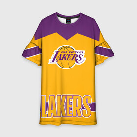 Детское платье 3D с принтом Los Angeles Lakers  в городе Новоалтайск, 100% полиэстер | прямой силуэт, чуть расширенный к низу. Круглая горловина, на рукавах — воланы | Тематика изображения на принте: angeles | bryant | kobe | lakers | los | баскетбольный | клуб