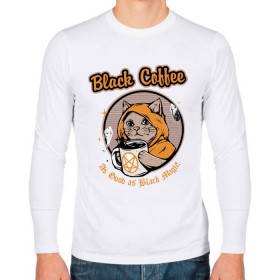 Мужской лонгслив хлопок с принтом Black Coffee Cat в городе Новоалтайск, 100% хлопок |  | cat | cats | coffee | kitty | magic | prints | картинки | кот | котики | коты | котэ | котята | кофе | кошки | магия | майки | мем | мода | прикол | принты | стиль | тренд | футболки | яркие | яркость