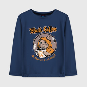Детский лонгслив хлопок с принтом Black Coffee Cat в городе Новоалтайск, 100% хлопок | круглый вырез горловины, полуприлегающий силуэт, длина до линии бедер | cat | cats | coffee | kitty | magic | prints | картинки | кот | котики | коты | котэ | котята | кофе | кошки | магия | майки | мем | мода | прикол | принты | стиль | тренд | футболки | яркие | яркость