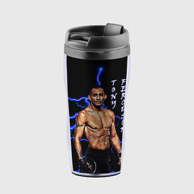 Термокружка-непроливайка с принтом TONY FERGUSON в городе Новоалтайск, внутренняя часть — пищевой пластик, наружная часть — прозрачный пластик, между ними — полиграфическая вставка с рисунком | объем — 350 мл, герметичная крышка | el cucuy | mma | tony ferguson