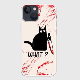 Чехол для iPhone 13 mini с принтом What cat в городе Новоалтайск,  |  | cat | kitten | knife | what | вопрос | киса | кот | котёнок | кошак | кошка | кровь | нож | удивление | что