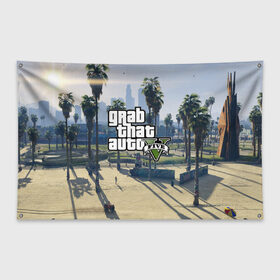 Флаг-баннер с принтом GRAND THEFT AUTO 5 в городе Новоалтайск, 100% полиэстер | размер 67 х 109 см, плотность ткани — 95 г/м2; по краям флага есть четыре люверса для крепления | grand theft auto 2 | grand theft auto 3 | grand theft auto v | grand theft auto: san andreas | grand theft auto: vice city | gta 1 | gta 2 | gta 3 | gta 4 | gta 5 | gta online | gta v | город | игры