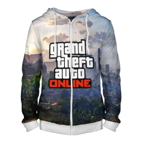 Мужская толстовка 3D на молнии с принтом GTA ONLINE в городе Новоалтайск, 100% полиэстер | длина до линии бедра, манжеты и пояс оформлены мягкой тканевой резинкой, двухслойный капюшон со шнурком для регулировки, спереди молния, по бокам два кармана | grand theft auto 2 | grand theft auto 3 | grand theft auto v | grand theft auto: san andreas | grand theft auto: vice city | gta 1 | gta 2 | gta 3 | gta 4 | gta 5 | gta online | gta v | город | игры