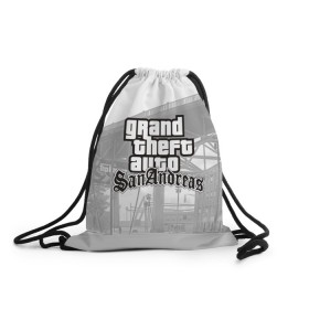 Рюкзак-мешок 3D с принтом GTA SanAndreas в городе Новоалтайск, 100% полиэстер | плотность ткани — 200 г/м2, размер — 35 х 45 см; лямки — толстые шнурки, застежка на шнуровке, без карманов и подкладки | Тематика изображения на принте: grand theft auto 2 | grand theft auto 3 | grand theft auto v | grand theft auto: san andreas | grand theft auto: vice city | gta 1 | gta 2 | gta 3 | gta 4 | gta 5 | gta online | gta v | город | игры