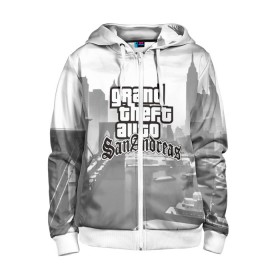 Детская толстовка 3D на молнии с принтом GTA SanAndreas в городе Новоалтайск, 100% полиэстер |  манжеты и пояс оформлены широкой мягкой резинкой, двухслойный капюшон со шнурком для регулировки, спереди карманы и застежка-молния
 | grand theft auto 2 | grand theft auto 3 | grand theft auto v | grand theft auto: san andreas | grand theft auto: vice city | gta 1 | gta 2 | gta 3 | gta 4 | gta 5 | gta online | gta v | город | игры