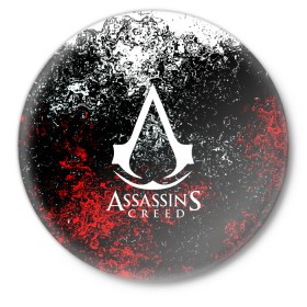 Значок с принтом ASSASSIN`S CREED в городе Новоалтайск,  металл | круглая форма, металлическая застежка в виде булавки | Тематика изображения на принте: black flag | brotherhood | chronicles | creed | game | origins | revelations | rogue | syndicate | unity | альтаир | ассасин | игры | кинжал | пираты