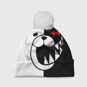 Шапка 3D c помпоном с принтом MONOKUMA прямоугольники в городе Новоалтайск, 100% полиэстер | универсальный размер, печать по всей поверхности изделия | anime | bear | black  white | danganronpa | kurokuma | monodam | monokuma | monomi | monotaro | pink | rabbit | school | shirokuma | аниме | главарь | мoноми | монокума | черно белый | школа
