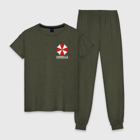 Женская пижама хлопок с принтом UMBRELLA CORP в городе Новоалтайск, 100% хлопок | брюки и футболка прямого кроя, без карманов, на брюках мягкая резинка на поясе и по низу штанин | ada wong | biohazard | leon | nemesis | project resistance | raccoon city | re2 | resident evil 2 | rpd | stars | umbrella | ада вонг | амбрелла | немесис | ужасы
