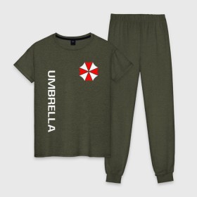 Женская пижама хлопок с принтом UMBRELLA CORP(+спина) в городе Новоалтайск, 100% хлопок | брюки и футболка прямого кроя, без карманов, на брюках мягкая резинка на поясе и по низу штанин | ada wong | biohazard | leon | nemesis | project resistance | raccoon city | re2 | resident evil 2 | rpd | stars | umbrella | ада вонг | амбрелла | немесис | ужасы