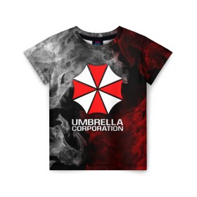 Детская футболка 3D с принтом UMBRELLA CORP в городе Новоалтайск, 100% гипоаллергенный полиэфир | прямой крой, круглый вырез горловины, длина до линии бедер, чуть спущенное плечо, ткань немного тянется | ada wong | biohazard | leon | nemesis | project resistance | raccoon city | re2 | resident evil 2 | rpd | stars | umbrella | ада вонг | амбрелла | немесис | ужасы
