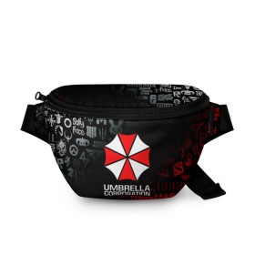 Поясная сумка 3D с принтом RESIDENT EVIL (UMBRELLA CORP) в городе Новоалтайск, 100% полиэстер | плотная ткань, ремень с регулируемой длиной, внутри несколько карманов для мелочей, основное отделение и карман с обратной стороны сумки застегиваются на молнию | ada wong | biohazard | leon | nemesis | project resistance | raccoon city | re | re3 | resident evil | resident evil 3 | rpd | stars | umbrella | ада вонг | амбрелла | немезис | ужасы