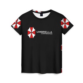 Женская футболка 3D с принтом Umbrella Corporation в городе Новоалтайск, 100% полиэфир ( синтетическое хлопкоподобное полотно) | прямой крой, круглый вырез горловины, длина до линии бедер | апокалипсис | зла | зомби | обитель | твирус