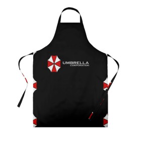 Фартук 3D с принтом Umbrella Corporation в городе Новоалтайск, 100% полиэстер | общий размер — 65 х 85 см, ширина нагрудника — 26 см, горловина — 53 см, длина завязок — 54 см, общий обхват в поясе — 173 см. Принт на завязках и на горловине наносится с двух сторон, на основной части фартука — только с внешней стороны | апокалипсис | зла | зомби | обитель | твирус