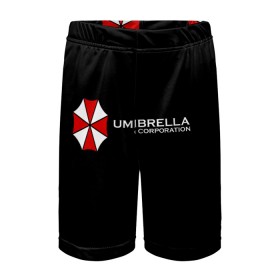 Детские спортивные шорты 3D с принтом Umbrella Corporation в городе Новоалтайск,  100% полиэстер
 | пояс оформлен широкой мягкой резинкой, ткань тянется
 | апокалипсис | зла | зомби | обитель | твирус