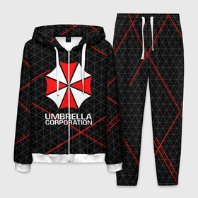 Мужской костюм 3D с принтом UMBRELLA CORP в городе Новоалтайск, 100% полиэстер | Манжеты и пояс оформлены тканевой резинкой, двухслойный капюшон со шнурком для регулировки, карманы спереди | ada wong | biohazard | leon | nemesis | project resistance | raccoon city | re2 | resident evil 2 | rpd | stars | umbrella | ада вонг | амбрелла | немесис | ужасы