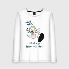 Женский лонгслив хлопок с принтом Im the Hero в городе Новоалтайск, 100% хлопок |  | adventure time | finn the human | jake the dog | vdzajul | джейк | лич | марселин | снежный король | финн
