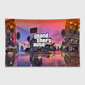Флаг-баннер с принтом Grand Theft Auto V в городе Новоалтайск, 100% полиэстер | размер 67 х 109 см, плотность ткани — 95 г/м2; по краям флага есть четыре люверса для крепления | grand theft auto 2 | grand theft auto 3 | grand theft auto v | grand theft auto: san andreas | grand theft auto: vice city | gta 1 | gta 2 | gta 3 | gta 4 | gta 5 | gta online | gta v | город | игры