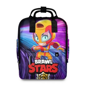Женский рюкзак 3D с принтом MAX BRAWL STARS в городе Новоалтайск, 100% полиэстер | лямки с регулируемой длиной, сверху ручки, чтобы рюкзак нести как сумку. Основное отделение закрывается на молнию, как и внешний карман. Внутри два дополнительных кармана, один из которых закрывается на молнию. По бокам два дополнительных кармашка, куда поместится маленькая бутылочка
 | brawlstars | crow | dyna | dynamike | leon | leonskin | max | mike | mr p | sally | shark | бравлстарc | бравлстарз | динамайк | игра | игры | леон | макс | мистер пи | мультик | старз