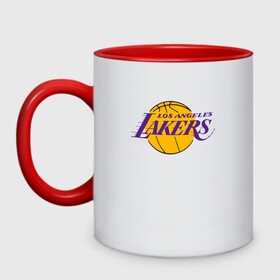 Кружка двухцветная с принтом LA LAKERS в городе Новоалтайск, керамика | объем — 330 мл, диаметр — 80 мм. Цветная ручка и кайма сверху, в некоторых цветах — вся внутренняя часть | america | basketball | kobe bryant | la | la lakers | lakers | los angeles lakers | nba | usa | баскетбол | кобе брайант | лос анджелес лейкерс | нба | сша