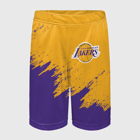 Детские спортивные шорты 3D с принтом LA LAKERS в городе Новоалтайск,  100% полиэстер
 | пояс оформлен широкой мягкой резинкой, ткань тянется
 | Тематика изображения на принте: america | basketball | kobe bryant | la | la lakers | lakers | los angeles lakers | nba | usa | баскетбол | кобе брайант | лос анджелес лейкерс | нба | сша