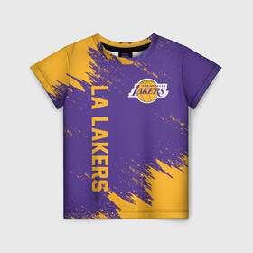Детская футболка 3D с принтом LA LAKERS в городе Новоалтайск, 100% гипоаллергенный полиэфир | прямой крой, круглый вырез горловины, длина до линии бедер, чуть спущенное плечо, ткань немного тянется | america | basketball | kobe bryant | la | la lakers | lakers | los angeles lakers | nba | usa | баскетбол | кобе брайант | лос анджелес лейкерс | нба | сша