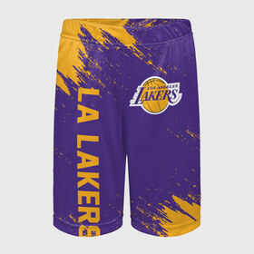 Детские спортивные шорты 3D с принтом LA LAKERS в городе Новоалтайск,  100% полиэстер
 | пояс оформлен широкой мягкой резинкой, ткань тянется
 | Тематика изображения на принте: america | basketball | kobe bryant | la | la lakers | lakers | los angeles lakers | nba | usa | баскетбол | кобе брайант | лос анджелес лейкерс | нба | сша