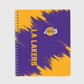 Тетрадь с принтом LA LAKERS в городе Новоалтайск, 100% бумага | 48 листов, плотность листов — 60 г/м2, плотность картонной обложки — 250 г/м2. Листы скреплены сбоку удобной пружинной спиралью. Уголки страниц и обложки скругленные. Цвет линий — светло-серый
 | Тематика изображения на принте: america | basketball | kobe bryant | la | la lakers | lakers | los angeles lakers | nba | usa | баскетбол | кобе брайант | лос анджелес лейкерс | нба | сша
