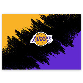 Поздравительная открытка с принтом LA LAKERS в городе Новоалтайск, 100% бумага | плотность бумаги 280 г/м2, матовая, на обратной стороне линовка и место для марки
 | america | basketball | kobe bryant | la | la lakers | lakers | los angeles lakers | nba | usa | баскетбол | кобе брайант | лос анджелес лейкерс | нба | сша