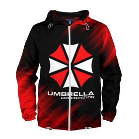 Мужская ветровка 3D с принтом Umbrella Corporation в городе Новоалтайск, 100% полиэстер | подол и капюшон оформлены резинкой с фиксаторами, два кармана без застежек по бокам, один потайной карман на груди | Тематика изображения на принте: corp | corporation | resident evil | umbrella | umbrella corporation | зомби апокалипсис | зонт | игра