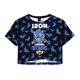 Женская футболка Crop-top 3D с принтом Brawl stars leon оборотень в городе Новоалтайск, 100% полиэстер | круглая горловина, длина футболки до линии талии, рукава с отворотами | bea | bib | brawl stars | crow | el brown | leon | max | nita | sally leon | shark | акула | биа | биби | бравл старс | ворон | игра | леон | макс | нита | оборотень | салли леон | сэлли леон | шарк | эл браун