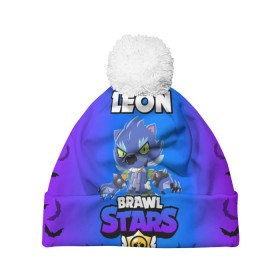 Шапка 3D c помпоном с принтом Brawl stars leon оборотень в городе Новоалтайск, 100% полиэстер | универсальный размер, печать по всей поверхности изделия | Тематика изображения на принте: bea | bib | brawl stars | crow | el brown | leon | max | nita | sally leon | shark | акула | биа | биби | бравл старс | ворон | игра | леон | макс | нита | оборотень | салли леон | сэлли леон | шарк | эл браун