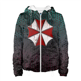 Женская куртка 3D с принтом Umbrella в городе Новоалтайск, ткань верха — 100% полиэстер, подклад — флис | прямой крой, подол и капюшон оформлены резинкой с фиксаторами, два кармана без застежек по бокам, один большой потайной карман на груди. Карман на груди застегивается на липучку | umbrella | амбрела | вирус | зомби | корпорация амбрела | майки с логотипом амбрела