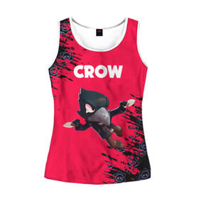 Женская майка 3D с принтом BRAWL STARS CROW. в городе Новоалтайск, 100% полиэстер | круглая горловина, прямой силуэт, длина до линии бедра | bea | bibi | brawl stars | colt | crow | el brown | leon | leon shark | max | nita | sally leon | shark | акула | беа | берли | биби | бравл старс | браун | ворон | кольт | леон | леон акула | макс | нита | шелли