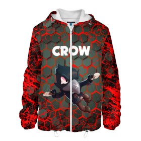 Мужская куртка 3D с принтом BRAWL STARS CROW. в городе Новоалтайск, ткань верха — 100% полиэстер, подклад — флис | прямой крой, подол и капюшон оформлены резинкой с фиксаторами, два кармана без застежек по бокам, один большой потайной карман на груди. Карман на груди застегивается на липучку | Тематика изображения на принте: bea | bibi | brawl stars | colt | crow | el brown | leon | leon shark | max | nita | sally leon | shark | акула | беа | берли | биби | бравл старс | браун | ворон | кольт | леон | леон акула | макс | нита | шелли
