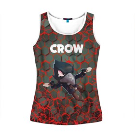 Женская майка 3D с принтом BRAWL STARS CROW. в городе Новоалтайск, 100% полиэстер | круглая горловина, прямой силуэт, длина до линии бедра | bea | bibi | brawl stars | colt | crow | el brown | leon | leon shark | max | nita | sally leon | shark | акула | беа | берли | биби | бравл старс | браун | ворон | кольт | леон | леон акула | макс | нита | шелли
