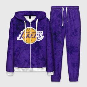 Мужской костюм 3D с принтом LA LAKERS в городе Новоалтайск, 100% полиэстер | Манжеты и пояс оформлены тканевой резинкой, двухслойный капюшон со шнурком для регулировки, карманы спереди | Тематика изображения на принте: america | basketball | kobe bryant | la | la lakers | lakers | los angeles lakers | nba | usa | баскетбол | кобе брайант | лос анджелес лейкерс | нба | сша
