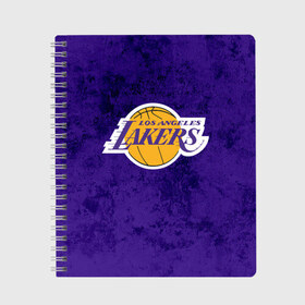 Тетрадь с принтом LA LAKERS в городе Новоалтайск, 100% бумага | 48 листов, плотность листов — 60 г/м2, плотность картонной обложки — 250 г/м2. Листы скреплены сбоку удобной пружинной спиралью. Уголки страниц и обложки скругленные. Цвет линий — светло-серый
 | Тематика изображения на принте: america | basketball | kobe bryant | la | la lakers | lakers | los angeles lakers | nba | usa | баскетбол | кобе брайант | лос анджелес лейкерс | нба | сша