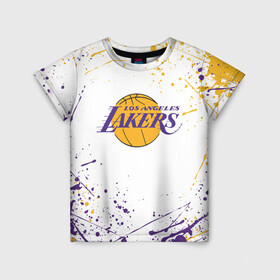Детская футболка 3D с принтом LA LAKERS в городе Новоалтайск, 100% гипоаллергенный полиэфир | прямой крой, круглый вырез горловины, длина до линии бедер, чуть спущенное плечо, ткань немного тянется | Тематика изображения на принте: america | basketball | kobe bryant | la | la lakers | lakers | los angeles lakers | nba | usa | баскетбол | кобе брайант | лос анджелес лейкерс | нба | сша