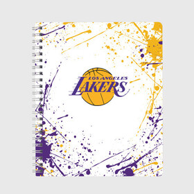 Тетрадь с принтом LA LAKERS в городе Новоалтайск, 100% бумага | 48 листов, плотность листов — 60 г/м2, плотность картонной обложки — 250 г/м2. Листы скреплены сбоку удобной пружинной спиралью. Уголки страниц и обложки скругленные. Цвет линий — светло-серый
 | Тематика изображения на принте: america | basketball | kobe bryant | la | la lakers | lakers | los angeles lakers | nba | usa | баскетбол | кобе брайант | лос анджелес лейкерс | нба | сша