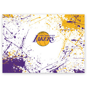Поздравительная открытка с принтом LA LAKERS в городе Новоалтайск, 100% бумага | плотность бумаги 280 г/м2, матовая, на обратной стороне линовка и место для марки
 | america | basketball | kobe bryant | la | la lakers | lakers | los angeles lakers | nba | usa | баскетбол | кобе брайант | лос анджелес лейкерс | нба | сша
