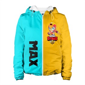 Женская куртка 3D с принтом BRAWL STARS MAX. в городе Новоалтайск, ткань верха — 100% полиэстер, подклад — флис | прямой крой, подол и капюшон оформлены резинкой с фиксаторами, два кармана без застежек по бокам, один большой потайной карман на груди. Карман на груди застегивается на липучку | bea | bibi | brawl stars | colt | crow | el brown | leon | leon shark | max | nita | sally leon | shark | акула | беа | берли | биби | бравл старс | браун | ворон | кольт | леон | леон акула | макс | нита | шелли