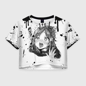 Женская футболка Crop-top 3D с принтом АХЕГАО с подтёками в городе Новоалтайск, 100% полиэстер | круглая горловина, длина футболки до линии талии, рукава с отворотами | ahegao | anime | аниме | ахегао | мультфильм | сенпай