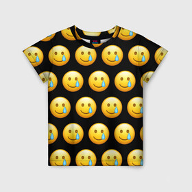 Детская футболка 3D с принтом New Emoji в городе Новоалтайск, 100% гипоаллергенный полиэфир | прямой крой, круглый вырез горловины, длина до линии бедер, чуть спущенное плечо, ткань немного тянется | crying | emoji | smile | smiling face with tear | tear | плачущий | слеза | смайлик | улыбка | эмодзи