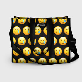 Сумка-шоппер 3D с принтом New Emoji в городе Новоалтайск, 100% полиэстер | застегивается на металлическую кнопку; внутренний карман застегивается на молнию. Стенки укреплены специальным мягким материалом, чтобы защитить содержимое от несильных ударов
 | crying | emoji | smile | smiling face with tear | tear | плачущий | слеза | смайлик | улыбка | эмодзи