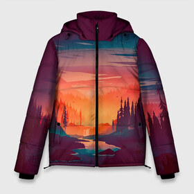 Мужская зимняя куртка 3D с принтом Minimal forest sunset в городе Новоалтайск, верх — 100% полиэстер; подкладка — 100% полиэстер; утеплитель — 100% полиэстер | длина ниже бедра, свободный силуэт Оверсайз. Есть воротник-стойка, отстегивающийся капюшон и ветрозащитная планка. 

Боковые карманы с листочкой на кнопках и внутренний карман на молнии. | forest | light | minimal | mountain | orange | purple | stone | sunset | water | вода | горы | закат | минимализм | оранжевый | фиолетовый