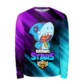 Мужской лонгслив 3D с принтом BRAWL STARS LEON SHARK в городе Новоалтайск, 100% полиэстер | длинные рукава, круглый вырез горловины, полуприлегающий силуэт | Тематика изображения на принте: bibi | brawl stars | crow | el brown | leon | leon shark | max | sally leon | shark | stars | werewolf | акула | биби | ворон | леон | оборотень